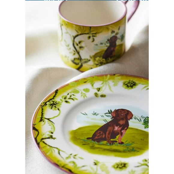 Anthropologie Plate Coffee Mug Cup Dog Lover Gift Portobello Spaniel Pointer Lab - Picture 1 of 4